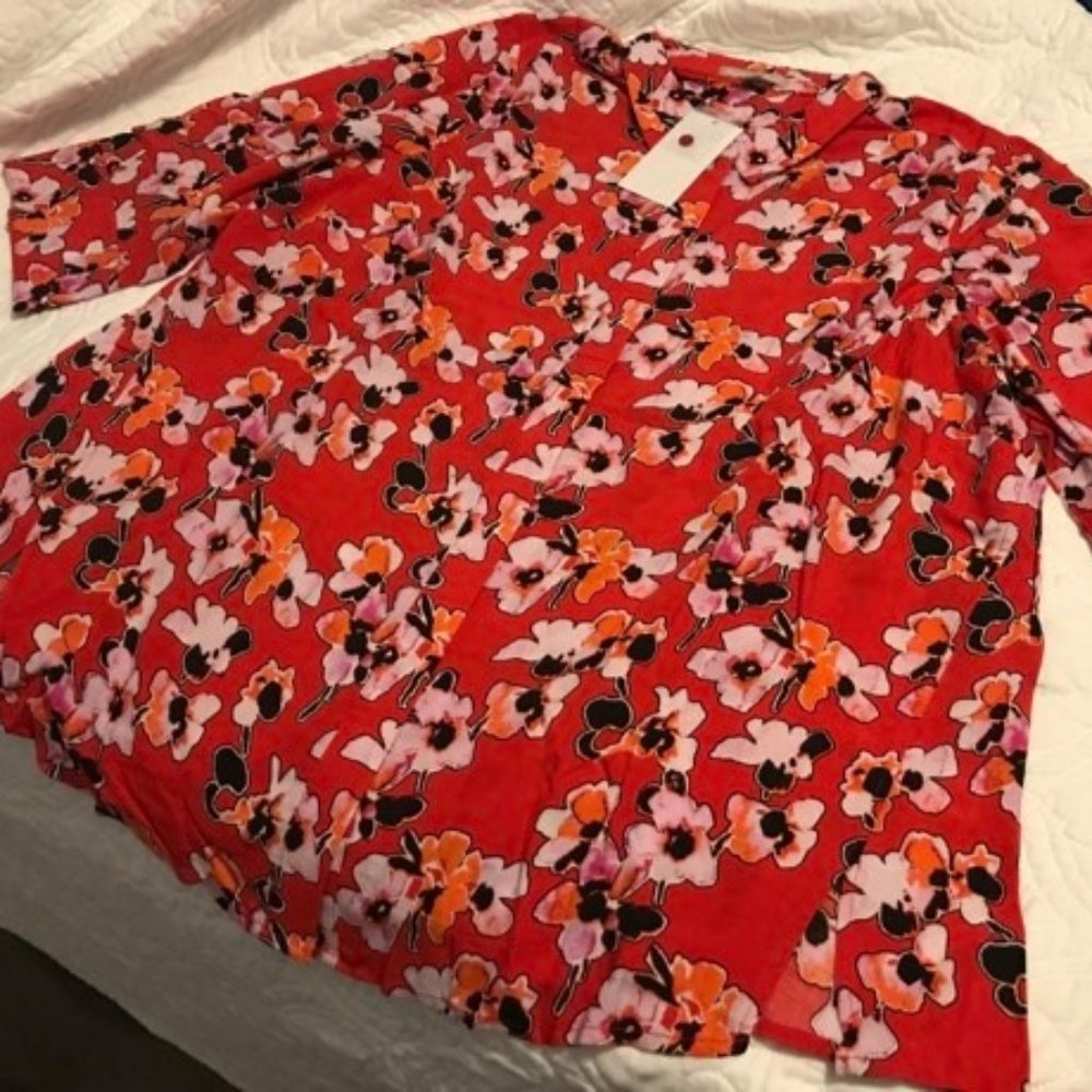 Woman Within Blouse floral red 22/24 1X NWT